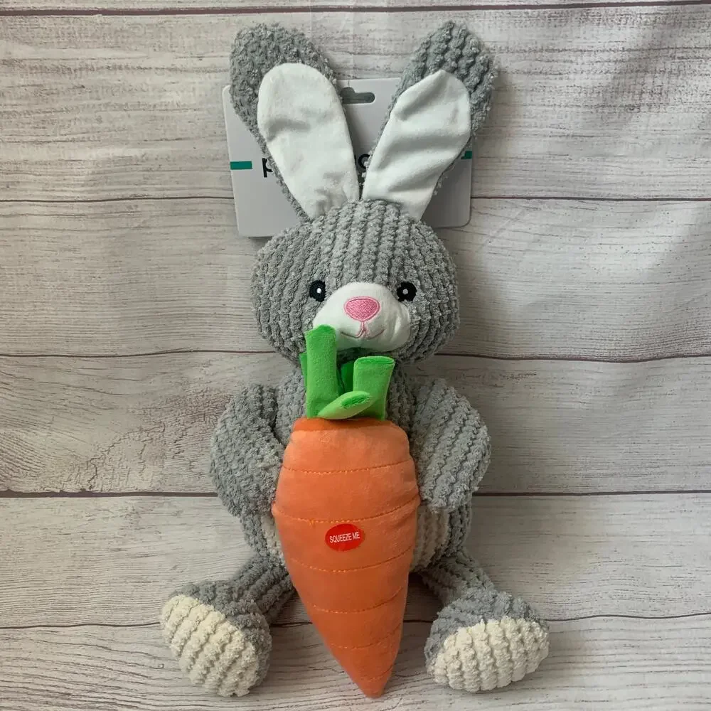 Patchwork Pet Bunny Rabbit and Carrot Dog Toy Crinkle Squeak Grunt Fetch 19